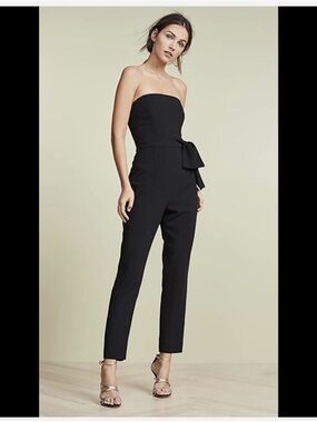 Black Halo Strapless Black Tailored Jumpsuit with Side Bow